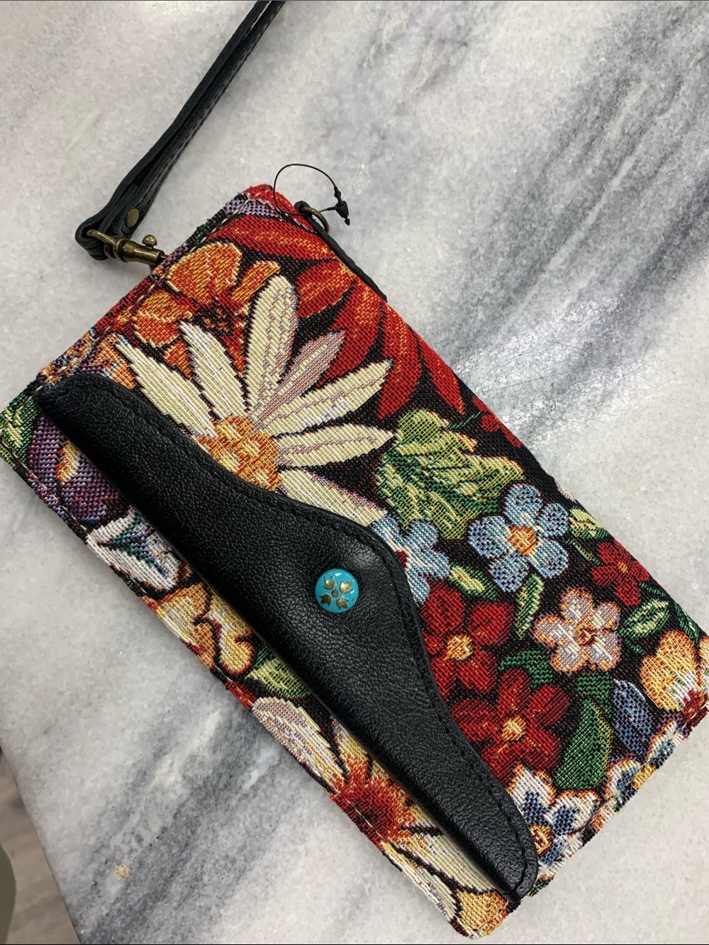 Patricia Nash Floral Tapestry Wristlet in Red, Black, Green & Cream